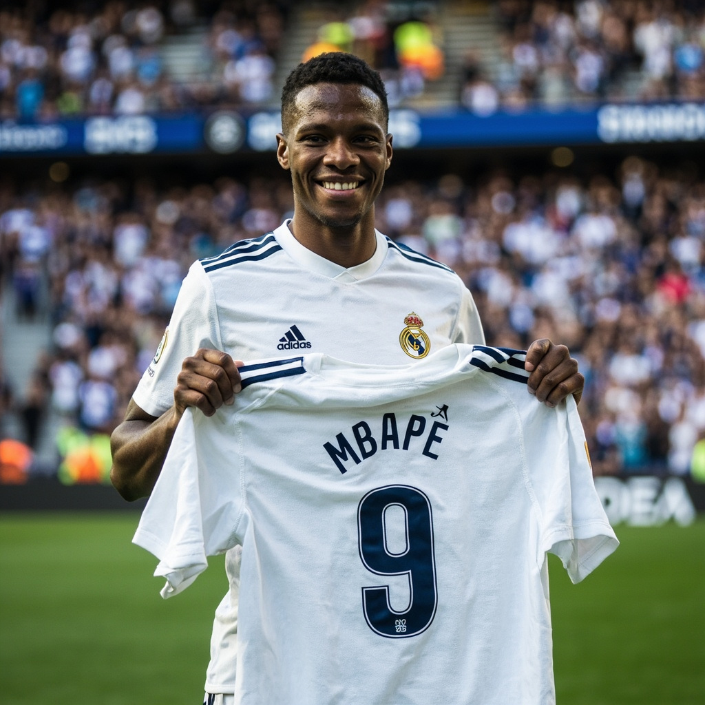 姆巴佩伯纳乌正式亮相：穿9号亲吻队徽，复刻C罗15年前经典一幕